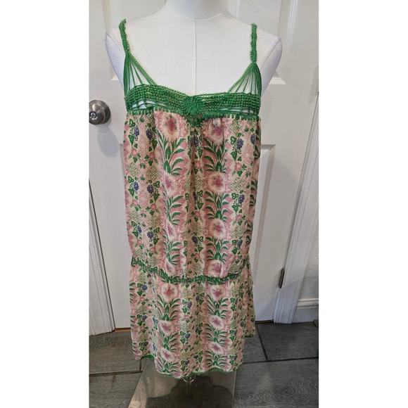 Max Studio Dresses & Skirts - Max Studio Special Edition Silk Blend Floral Crochet Trim Mini Dress Green Pink
